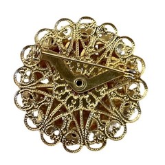 Vintage Rhinestone Brooch Chartreuse Filigree Floral Mid-Century Retro Elegant
