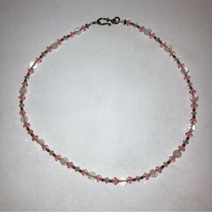Vintage Y2K Pink Faceted Crystal Silver Beaded Choker Necklace Summer Jewelry