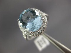 ESTATE LARGE 4.79CT DIAMOND & AAA AQUAMARINE 18K WHITE GOLD OVAL ENGAGEMENT RING