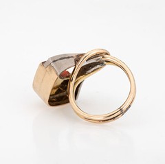 Vintage 70s Coral Diamond Ring Abstract 14k Yellow Gold Sz 4.75 Estate Jewelry