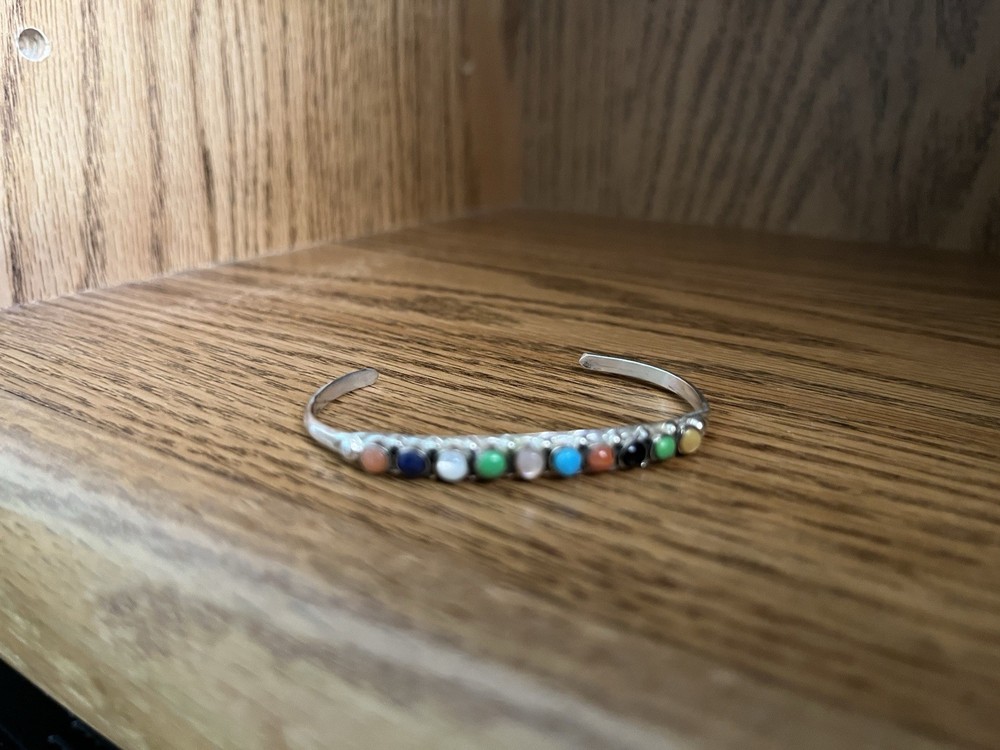 5” Inch Birth Stones Vintage Southwestern sterling silver bracelet
