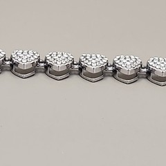 Vintage Heart Bracelet Pave Clear Rhinestones Silver Tone Linked 7.25″