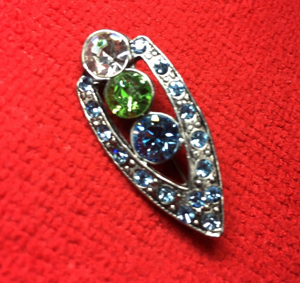 Spear Point Pewter Colored Crystal Stones Pin Back Accessory Brooch