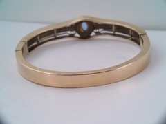 STUNNING ANTIQUE 14K GOLD FILLED WHITE & BLUE STONE HINGED BANGLE BRACELET