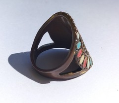 Vintage Handmade Copper Cloisonne Enamel Ring, Size P (17.75 mm) 7.2 g
