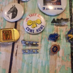 Hat Pin Lot 45 PC Jewelry Junk Drawer Pinback Button & Lapel & Hat Pin Lot
