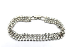 Rhinestone Tennis Bracelet Triple Row Silver Tone Box Clasp 6.75″ Vintage