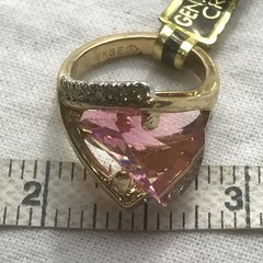 Vintage 18K GE Gold Plated Pink Austrian Crystal & Clear Accents Ring sz 7