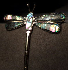 VTG 1960’S ALPACA MEXICO SILVER 2 1/4″ SLEEK DRAGONFLY LUSTER ABALONE SHELL PIN