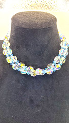 Vintage Czech 25” Necklace Crystal AB Aurora Borealis Faceted Blue Ball Glass