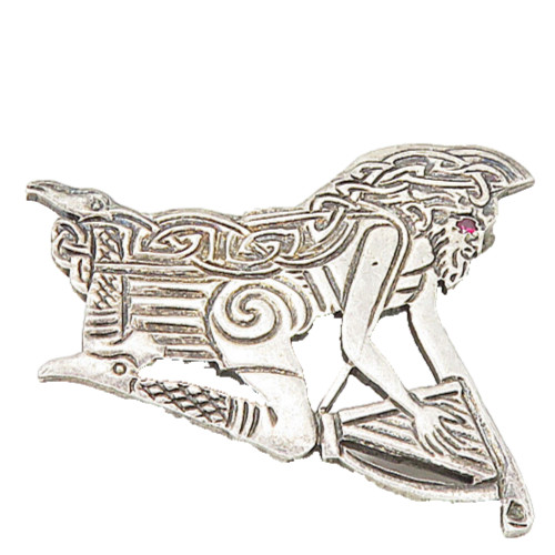 925 Sterling Silver Vintage Red Topaz Accent Man On Throne Brooch Pin BP3318