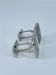 Cufflinks Mother of Pearl square flat MOP polished silver tone 7/8″