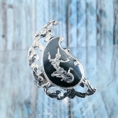 Vintage Thai Nielloware Siam Sterling Silver Goddess Ring, Size 7