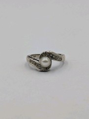 Nevada Silver Mines Vtg Sterling Silver Pearl & White Topaz Bypass 925 Ring Sz 7