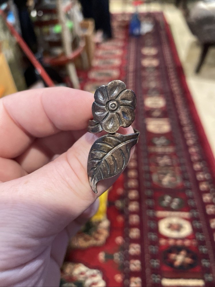 Vintage Sterling Flower Ring Adjustable Sz 8.5
