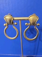 Vintage Matte Gold Tone Door Knocker Donna Karen D.K.N.Y Clip On Earrings 1980s