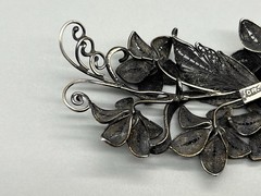 Antique Ornate 900 Silver Filigree Flower and Leaf Large 3.25” Brooch Signed