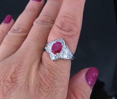 Vintage 1.17ct Vivid Red Ruby & 0.68ct Diamond Platinum Cocktail Ring Size 7