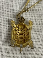 Vintage Sea Turtle Pendant Necklace Gold Tone Bar Link Chain Beach Ocean