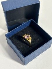 Vintage Pink Cubic Zirconia Ring Gold Plated Womens Size 6.5