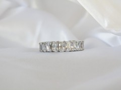 Vintage Sterling Silver 925 Emerald Cut Cubic Zirconia Eternity Band Ring Size 6