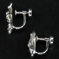 ANTIQUE SORRENTO STERLING SILVER EARRINGS W/CLEAR CRYSTALS FILIGREE SETTING 1957