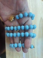 Vintage Robins Egg Blue Glass Bead 25.25″ necklace Hand Knotted Goldtone Clasp