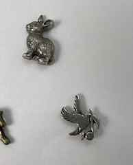 Vintage~Set of 5 Clutch Back Pin~Lapel Pin~Bunny~Footprints~Dove~Flower basket