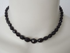 925 Silver Necklace Bakelite Faceted Dark Cherry Olives Delicate 10.1 g/39 cm