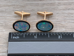 14K Yellow Gold Opal B.A. Ballou Cufflinks Bullet Back Retro MCM Jewelry B.A.B
