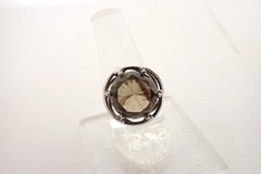 Vintage Modernist Sterling Silver & Large Smoky Quartz Cocktail Ring Sz 7