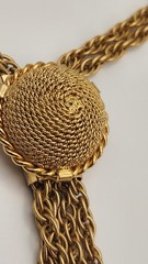 Vintage Gold Tone Lariat Necklace Adjustable Slider Bead Tassel Drop Statement