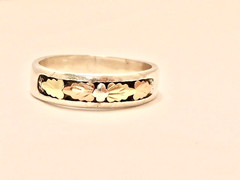 VINTAGE LANDSTROMS STERLING SILVER + 10K ROSE & YELLOW GOLD BAND RING SZ 8.5 5MM