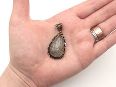 Vintage Mid Century Copper Rutilated Quartz Teardrop Pendant for Necklace
