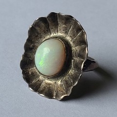 Vintage Sterling Silver & Natural Fire Opal Gemstone Modernist Ring Size 5.5
