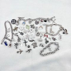Vintage Sterling Silver Charm Bracelet Lot 50+ Estate Travel Sports Animal 128g
