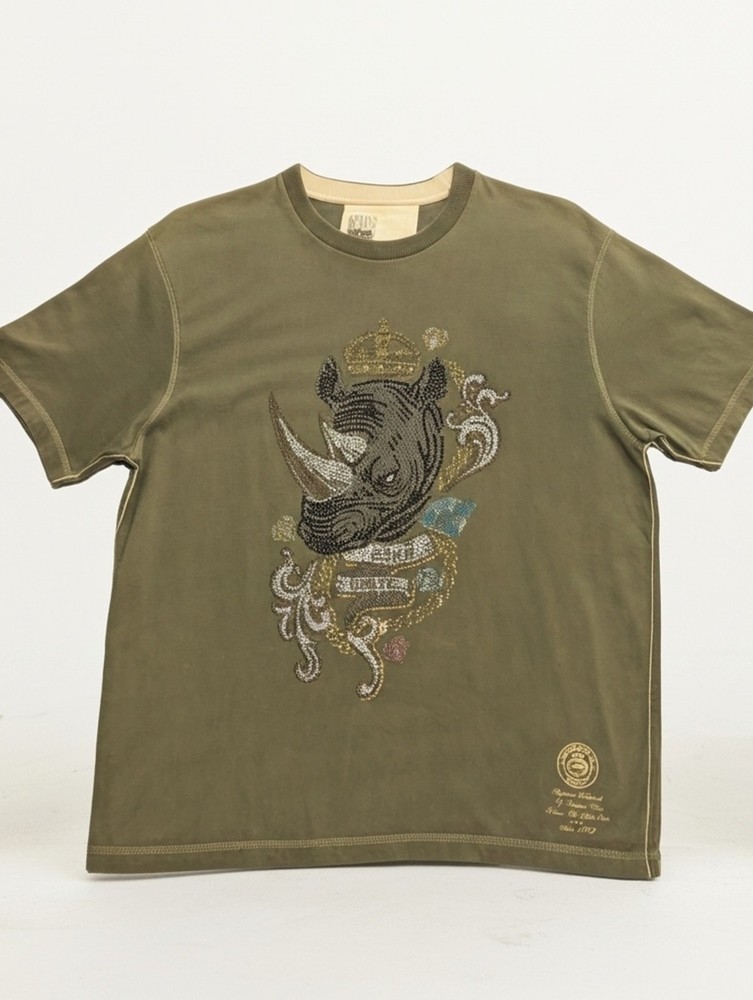 Vintage Green and Gold Y2K Ecko Unltd Graffiti Rhinestones XL!