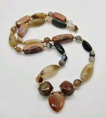 Multicolored Agate gemstone Necklace Vintage Chunky Heart Pendant 26 in
