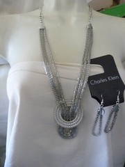 CALVIN KLEIN SILVER TONE SET MESH CHAIN STATEMENT EARRING NECKLACE #5/23=T