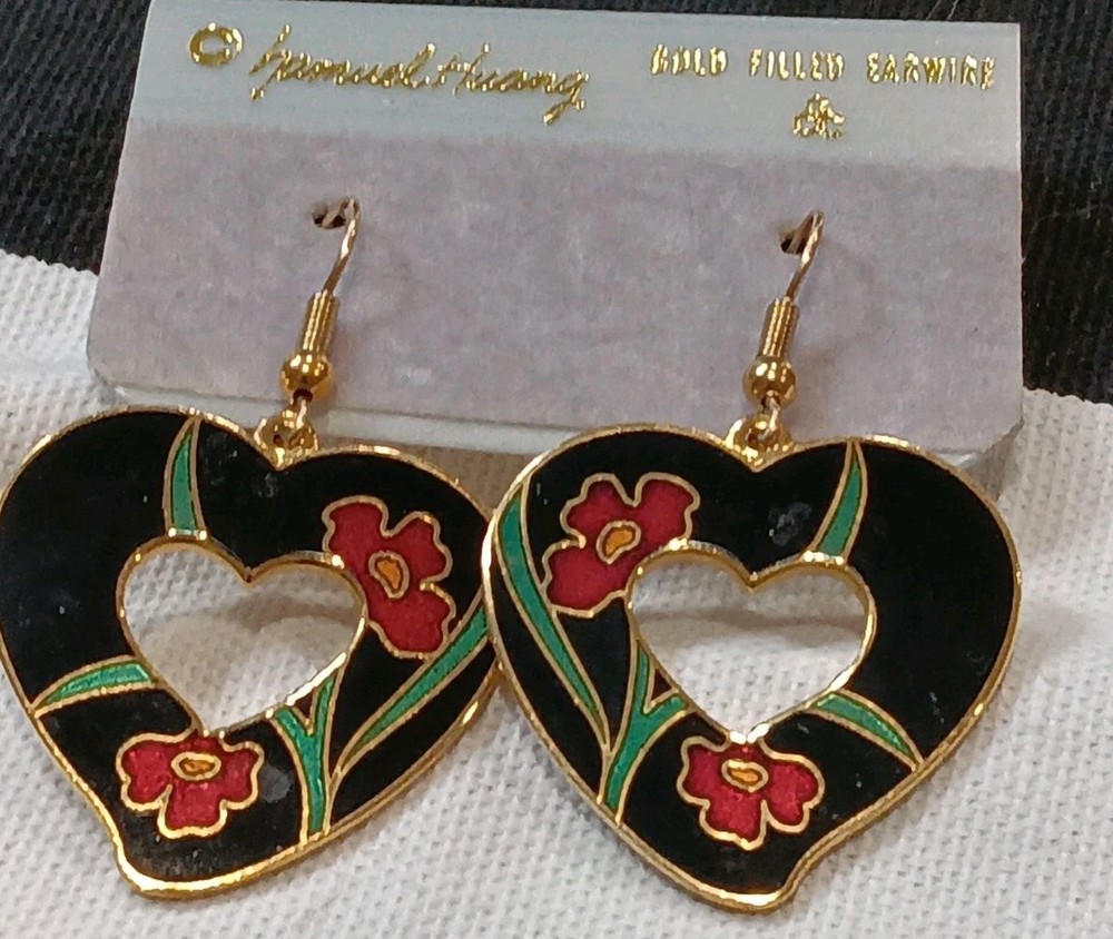 Samuel Huang Cloisonne’ Hart Shaped Earrings