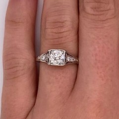 Vintage Art Deco Lab Created Diamond Filigree 14K White Gold FN Engagement Ring