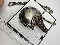 Antique Victorian Silver Snuff Bottle Filigree Red Coral? Tibetan? 32in Read