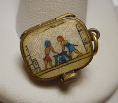 Vintage Enameled Gilt Silver Egyptian Charm Baby Moses in Hinged Basket opens!