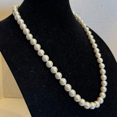 Vintage Japan Large Faux Pearl 10mm Beaded Strand 27″ Necklace Box Clasp Classic