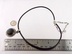 Sterling Silver 925 Labradorite Pendant on Black Silicone Cord Necklace 20.7g