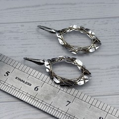 Sterling Silver Dangle Hoop Earrings 925 Two Toned Wire Wrapped Hand Made 2”