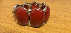 Red Oval Plastic Stone Silver Tone Metal Flex Stretchy Bracelet Adjustable Flaw
