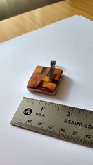 Vintage Sterling Silver Polish Baltic Amber 40mm 1.25” Square Medallion Pendant