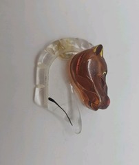 Vintage Lucite Carved Figural Horse Head Brooch Pin Missing Pin 1 1/2 Inches