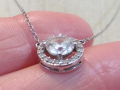 Vintage Sterling Silver Round Faceted Clear Cubic Zirconia Halo CZ Necklace 19″